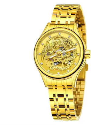 Skeleton Automatic Mechanical Watches Diamond enlighten gallop Phoenix Carved Dial Waterproof Watch for Women MASTOP Luxury Gold 
