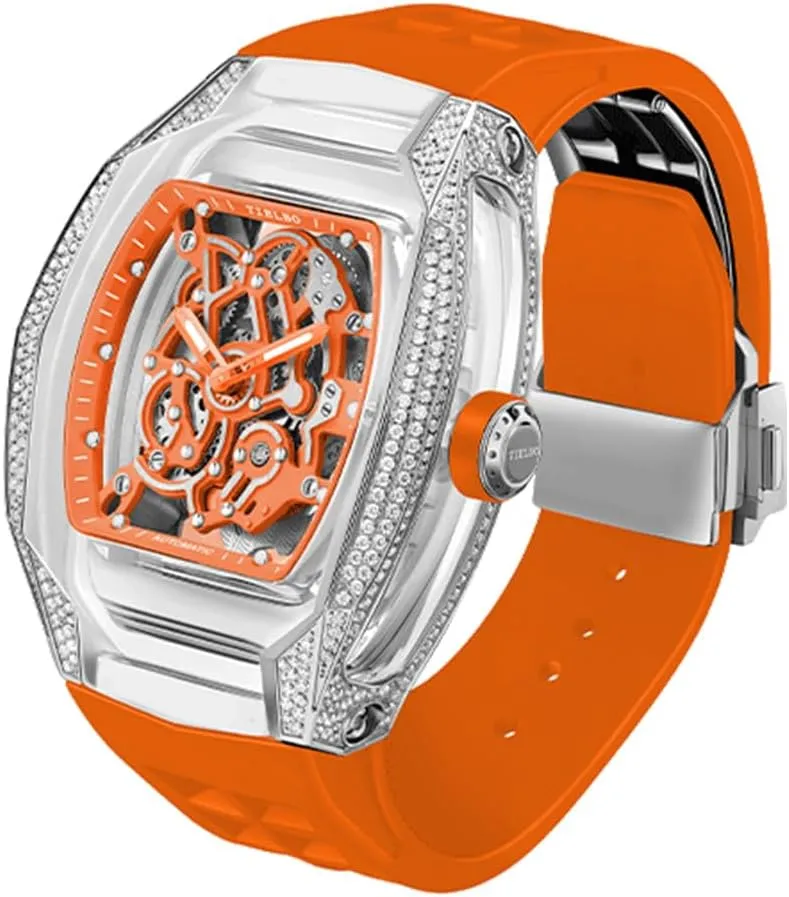 Skeleton Diamonds Dial Luminous Hands Crystal Mechanical Watches quantifiable garrison newborn firearm statistic mask for Men Automatic Movement Luxury Wrist Watch 