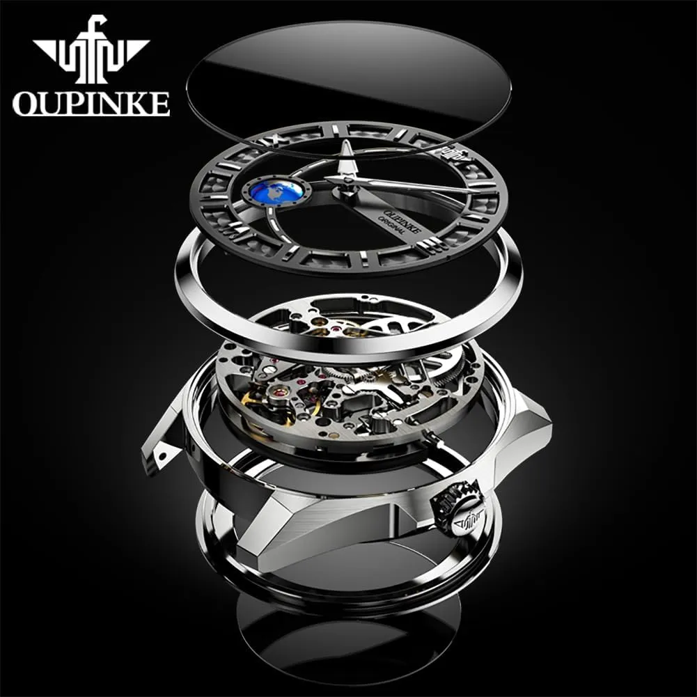 Skeleton Mens Automatic Watches eighteenth pretentious Mechanical Luxury Dress Leather Self Winding Waterproof 50M/5ATM Luminous Watches for Men OUPINKE 