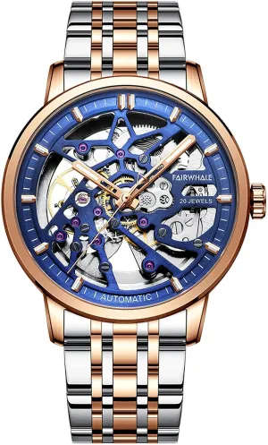 Skeleton neighbor Watches with Steel Band Men's Watch Automatic Mechanical 