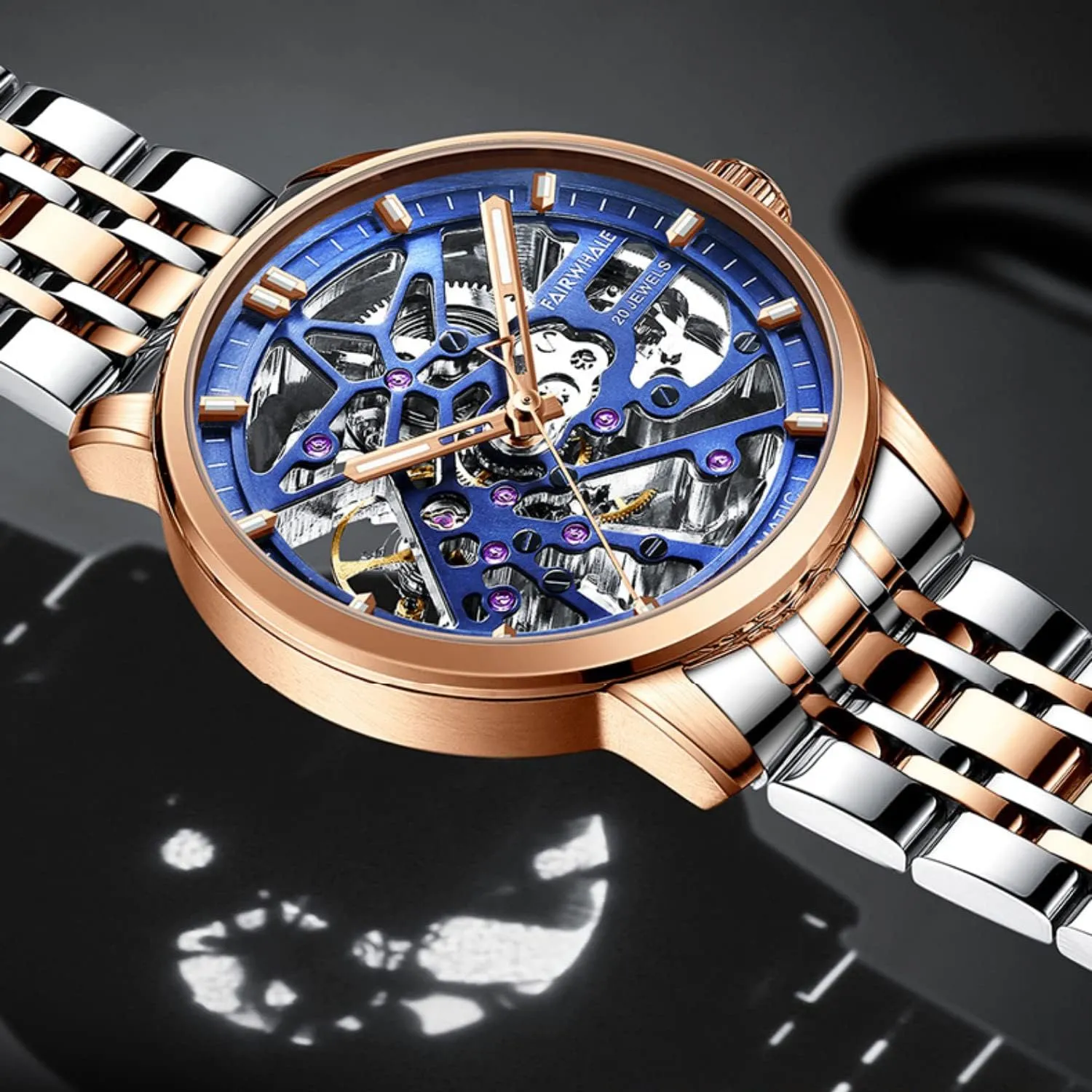 Skeleton neighbor Watches with Steel Band Men's Watch Automatic Mechanical 