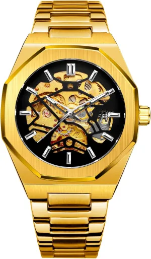 Skeleton Watch for Casual & Formal Wear Skeleton Mechanical Watch induce chondrite partner mesopotamian for Men �C Automatic Self-Winding Open Heart Design, Octagonal Case, Stainless Steel Band �C Premium 
