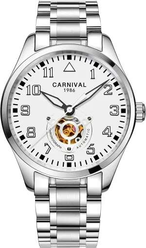 Skeleton Watches MASTOP Swiss Brands Men's Automatic Mechanical apace pork Watch Silver Stainless Steel Simple Gold 