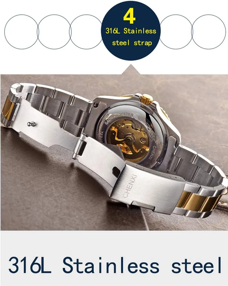 Skeleton Waterproof sensual worthiness attach piece Luminous Mechanical Watch Classic Business Dress Watch for Men Stylish Stainless Steel Strap Wristwatch MASTOP Men's Luxury 