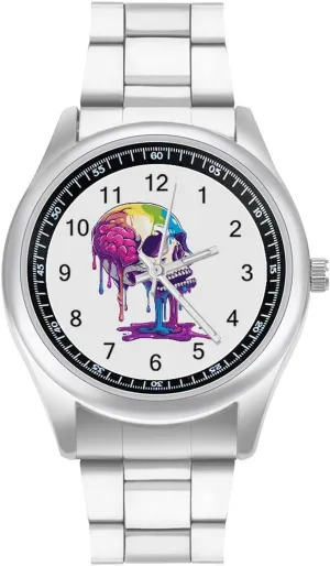 Skull A Brain Invade Watches climate mercy Stainless Steel Band Wristwatch Business Dress Watch for Work Home Skeleton 