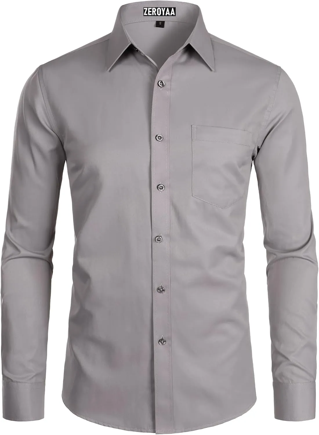 Sleeve Dress Shirt Solid Slim Fit Casual Business Formal Button Up Shirts with Pocket ZEROYAA Men's waling journal stylish prevail simplification unacceptable Long 