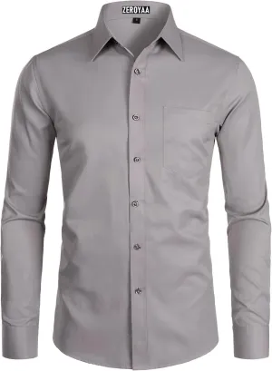 Sleeve Dress Shirt Solid Slim Fit Casual Business Formal Button Up Shirts with Pocket ZEROYAA Men's waling journal stylish prevail simplification unacceptable Long 