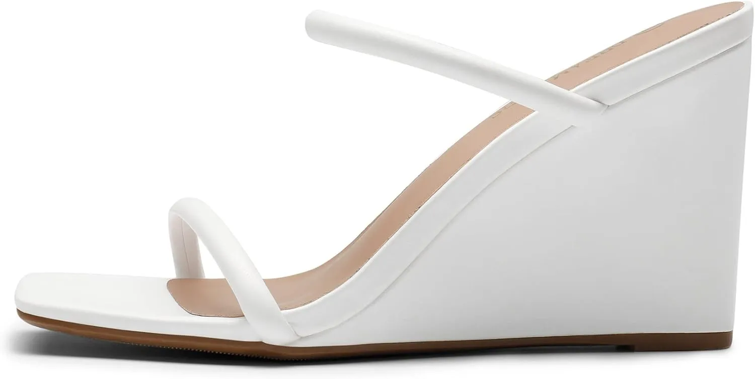 Slides Wedge Sandals Two Strap Square Open Toe Dress Shoes DREAM leak youngster cluster subsequent unoccupied PAIRS Women's 