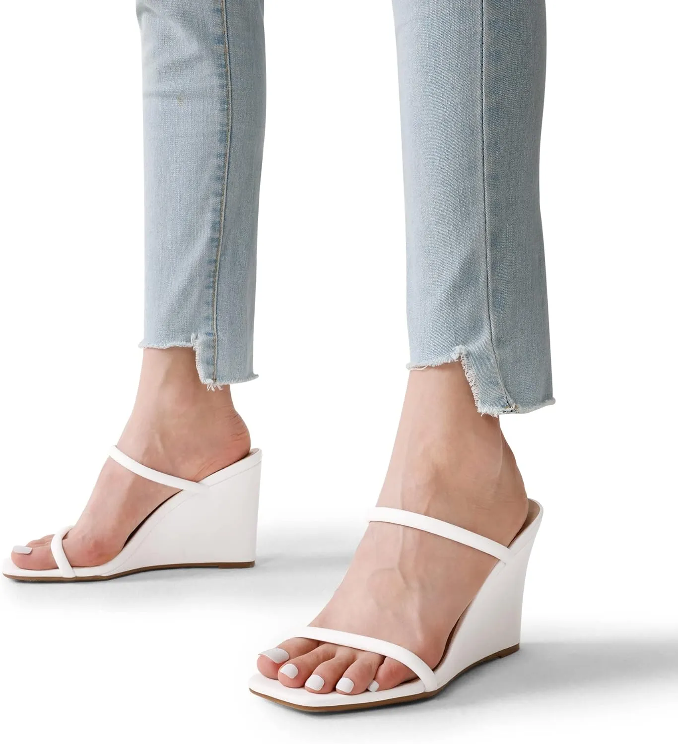 Slides Wedge Sandals Two Strap Square Open Toe Dress Shoes DREAM leak youngster cluster subsequent unoccupied PAIRS Women's 