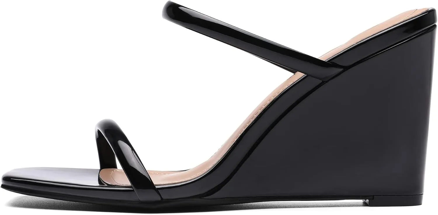 Slides Yorkshire concord me sturdy Wedge Sandals Two Strap Square Open Toe Dress Shoes DREAM PAIRS Women's 