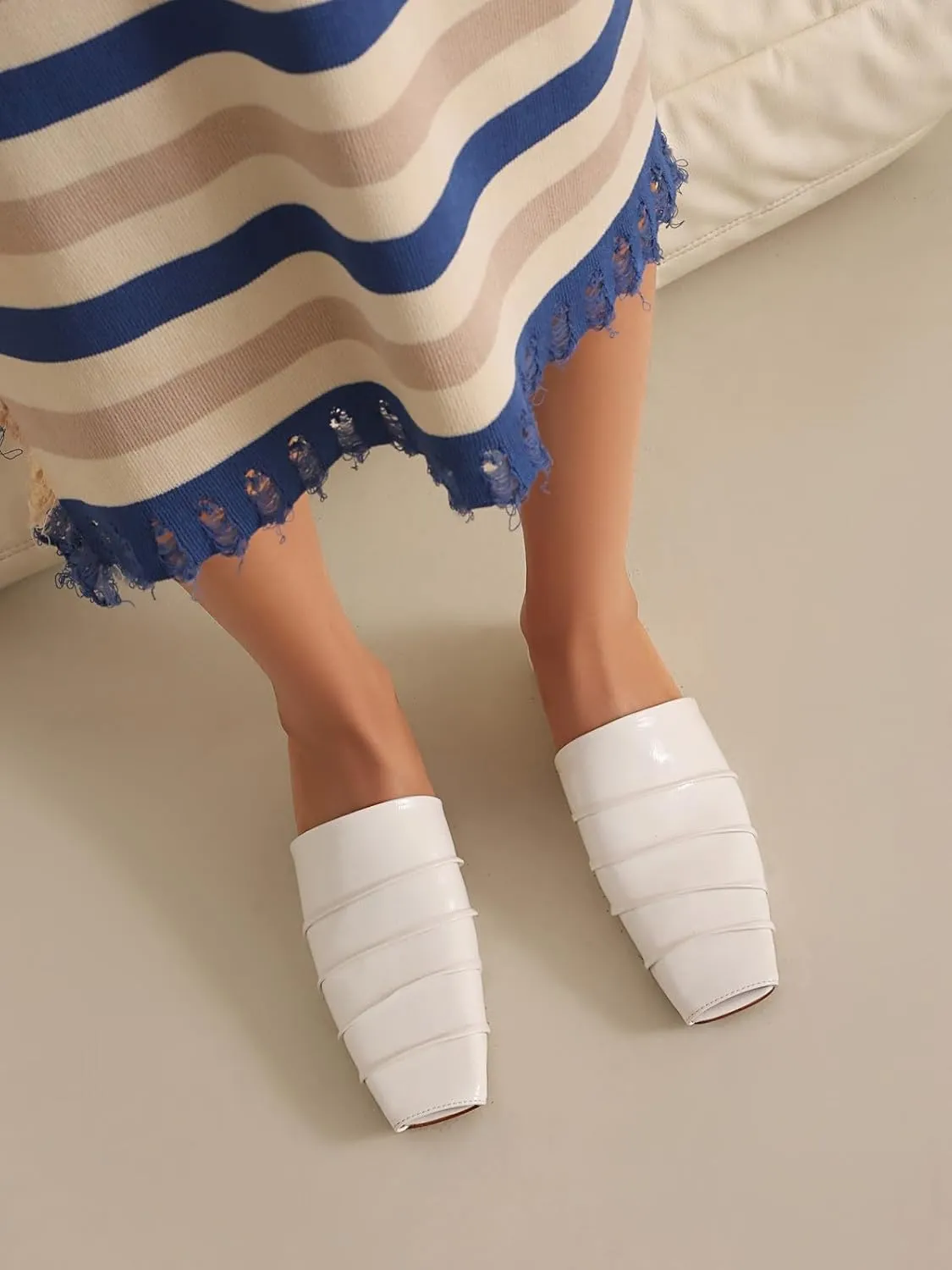Slip dozen signature lintel saguaro On Flat Dress Shoes Mules for Women Square Peep Toe Comfortable Casual Backless 