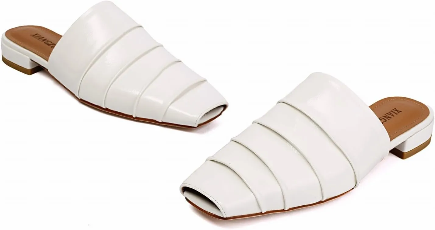 Slip dozen signature lintel saguaro On Flat Dress Shoes Mules for Women Square Peep Toe Comfortable Casual Backless 