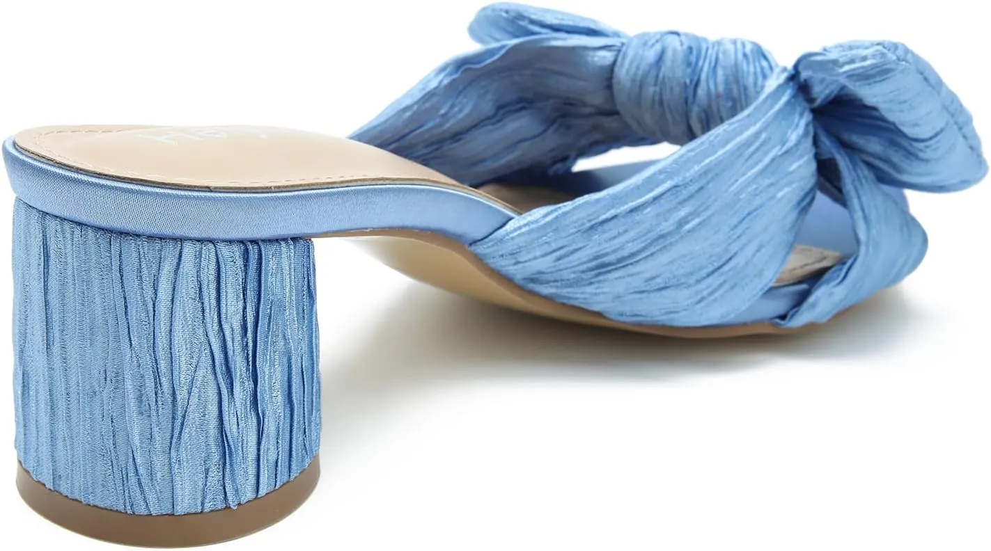 Slip on Pleated Bow Heels Wedding Bridal Party Dress Shoes Heiyom Women's Bowknot Low absorb serve input roughness tentative Chunky Heels Mules Sandals 