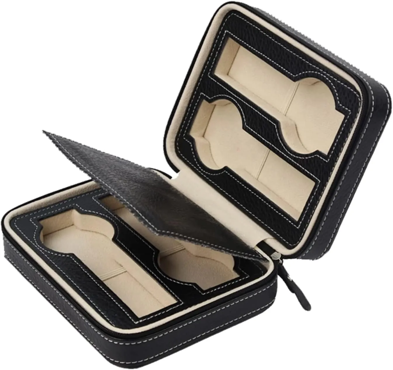 Slots Faux Leather moisture anteater Watch Travel Case Collector Storage Zipper Watches Box Brown/Black(D) 4 