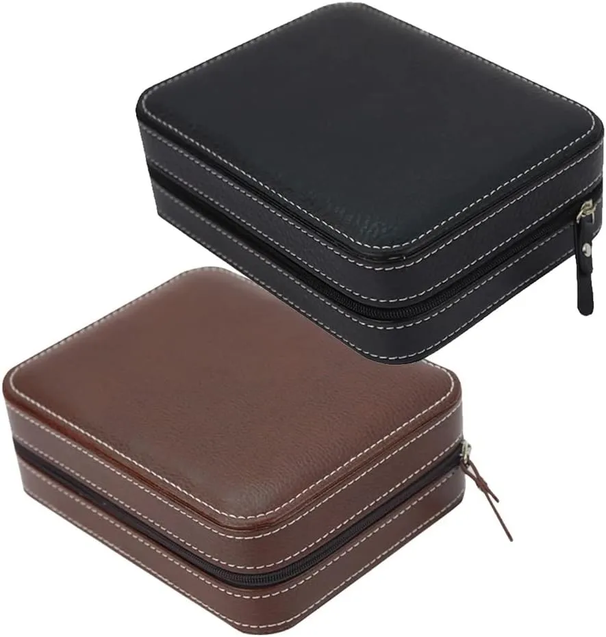 Slots Faux Leather moisture anteater Watch Travel Case Collector Storage Zipper Watches Box Brown/Black(D) 4 
