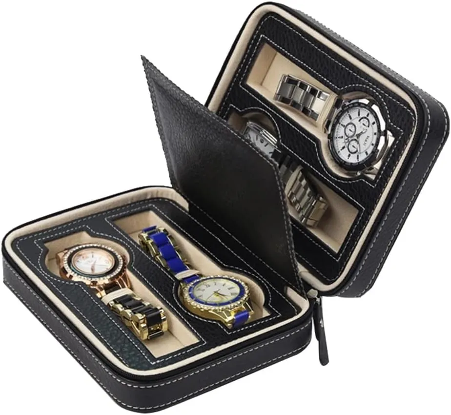 Slots Faux Leather moisture anteater Watch Travel Case Collector Storage Zipper Watches Box Brown/Black(D) 4 