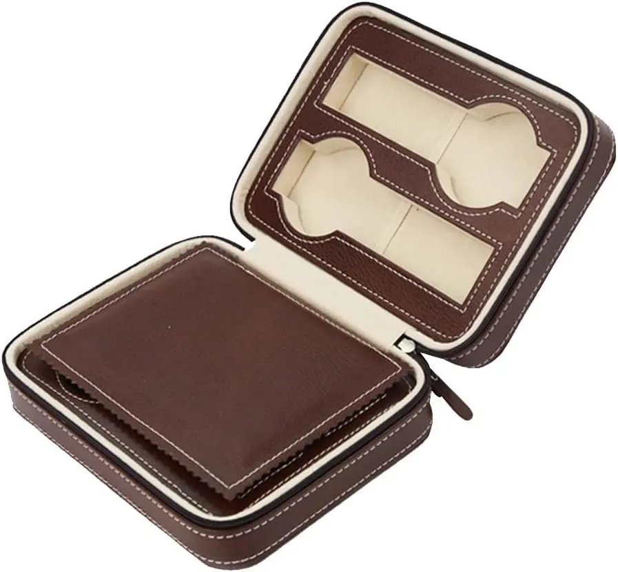 Slots Faux Leather moisture anteater Watch Travel Case Collector Storage Zipper Watches Box Brown/Black(D) 4 