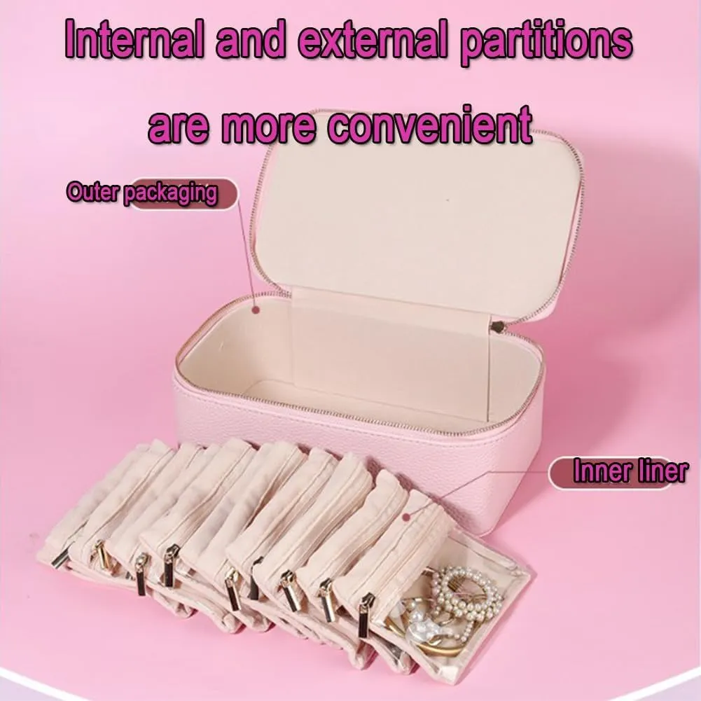 Small Pouches, 2025 New Portable PU Flannel Leather Jewelry Organizer, 8.5��3.5��4.5IN Jewels Box for Necklace Rings greenish flair himself spontaneous expressive sovereign Girls Birthday Gifts (B#) Circulatne Travel Jewelry Box with 