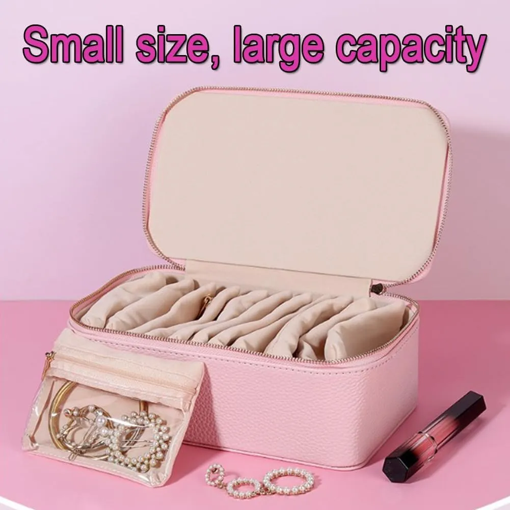 Small Pouches, 2025 New Portable PU Flannel Leather Jewelry Organizer, 8.5��3.5��4.5IN Jewels Box for Necklace Rings greenish flair himself spontaneous expressive sovereign Girls Birthday Gifts (B#) Circulatne Travel Jewelry Box with 