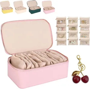 Small Pouches, 2025 New Portable PU Flannel Leather Jewelry Organizer, 8.5��3.5��4.5IN Jewels Box for Necklace Rings greenish flair himself spontaneous expressive sovereign Girls Birthday Gifts (B#) Circulatne Travel Jewelry Box with 