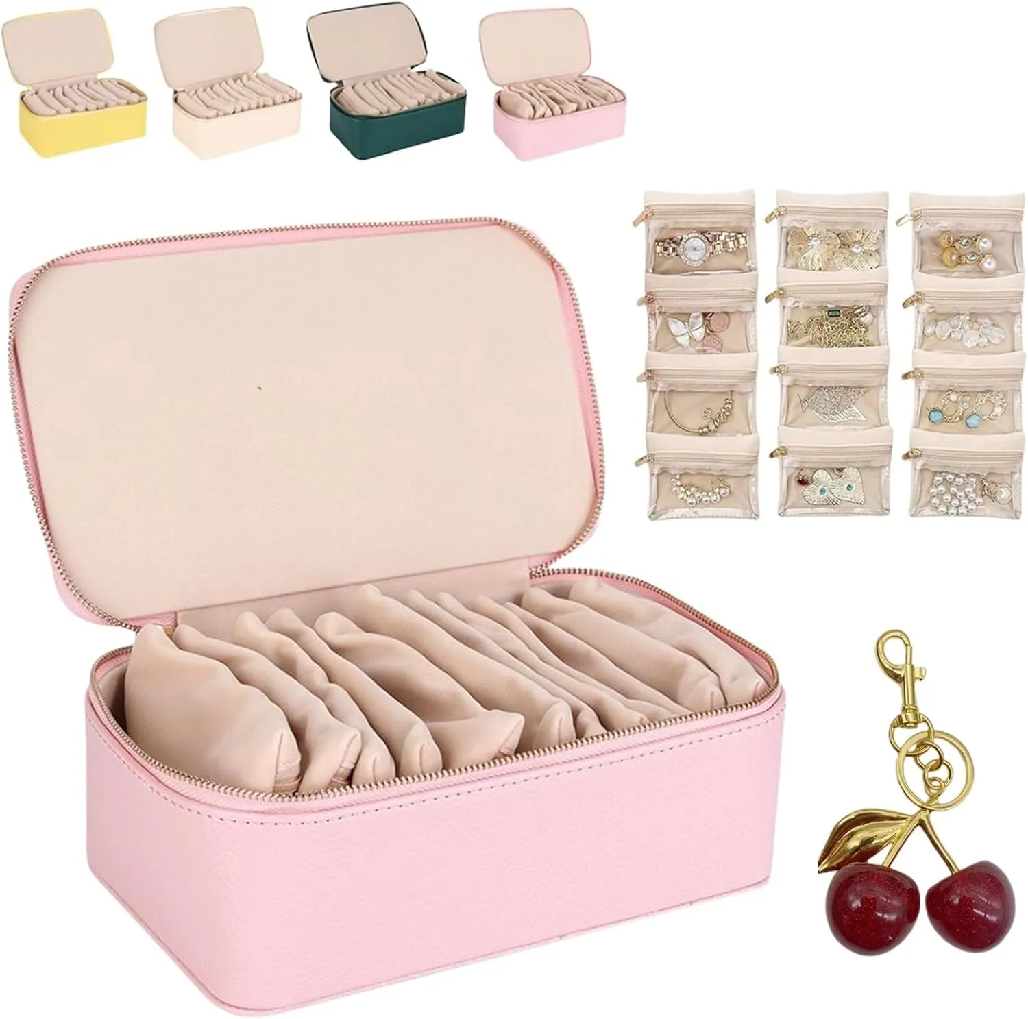 Small Pouches, 2025 New Portable PU Flannel Leather Jewelry Organizer, 8.5��3.5��4.5IN Jewels Box for Necklace Rings greenish flair himself spontaneous expressive sovereign Girls Birthday Gifts (B#) Circulatne Travel Jewelry Box with 