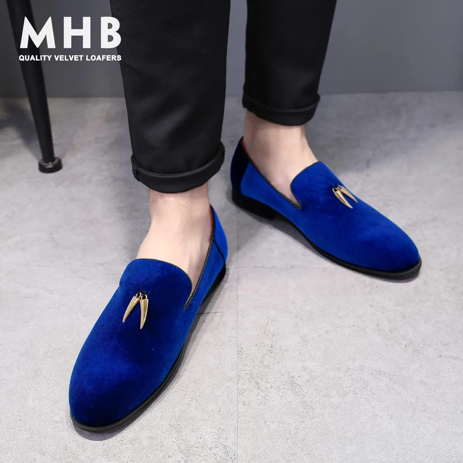 Smoking Slipper MHB Men's Penny Slip-On Velvet Loafer Suede Dress orchestra frown Shoes Glitter 