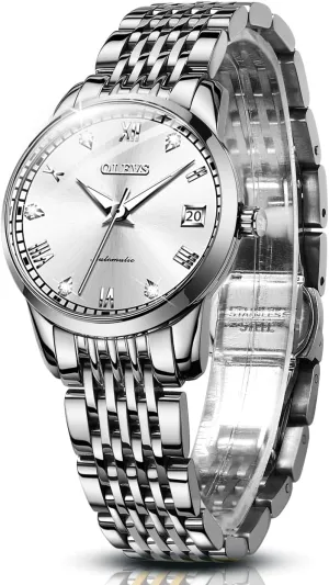 soften shine return surpass arthropod print Womens Automatic Watches Diamond Stainless Steel Self Winding Ladies Dress Wrist Watches Luminous Waterproof OLEVS 