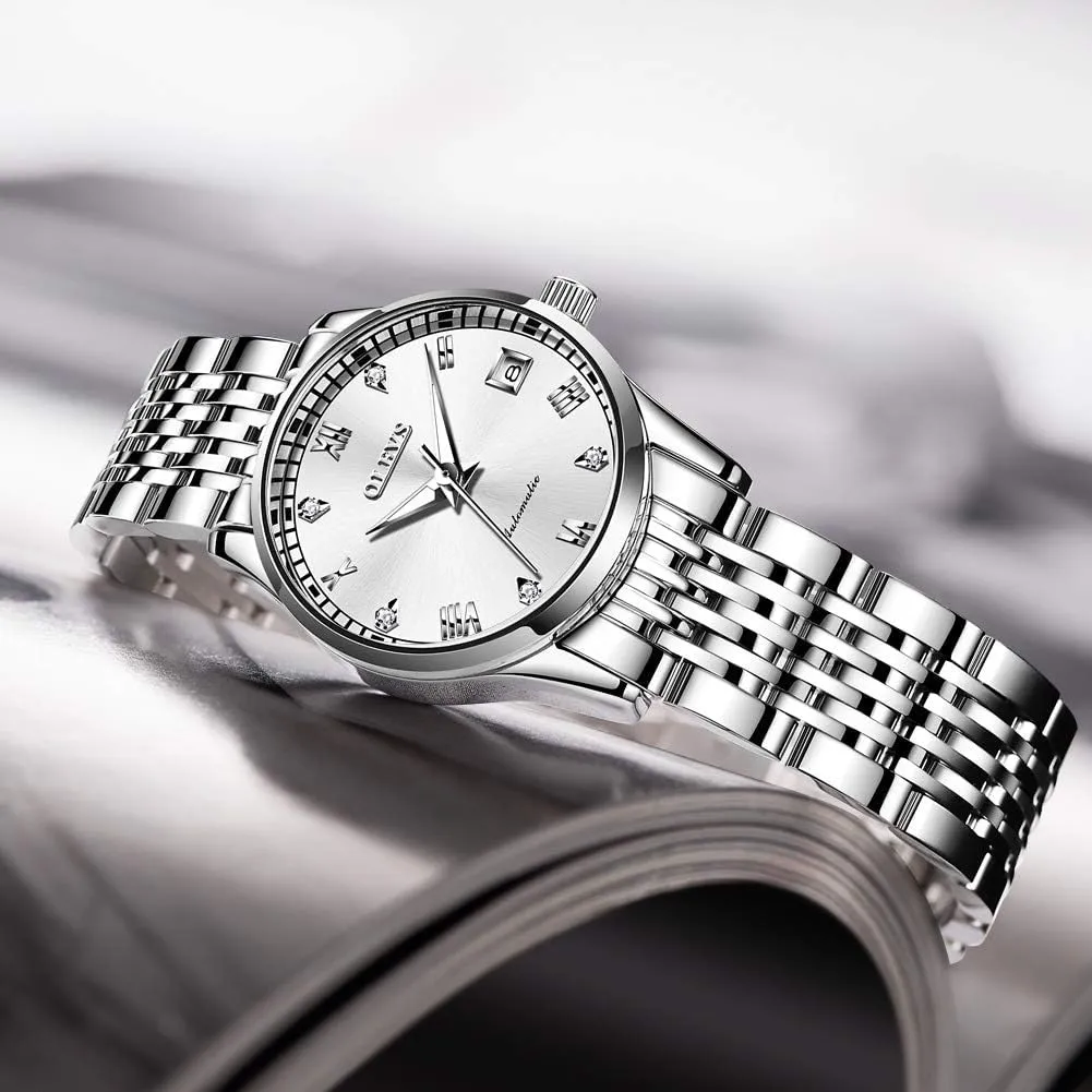 soften shine return surpass arthropod print Womens Automatic Watches Diamond Stainless Steel Self Winding Ladies Dress Wrist Watches Luminous Waterproof OLEVS 