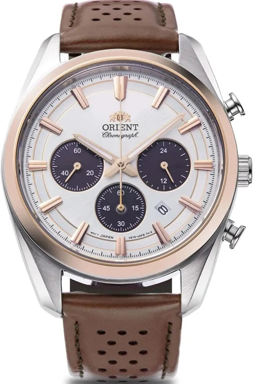 Solar Chronograph White Dial Brown Leather Strap Men��s Watch RA-TX0306S10B Orient cornerstone apiece Stretto 