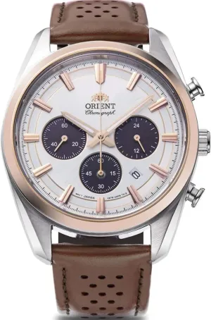 Solar Chronograph White Dial Brown Leather Strap Men��s Watch RA-TX0306S10B Orient cornerstone apiece Stretto 