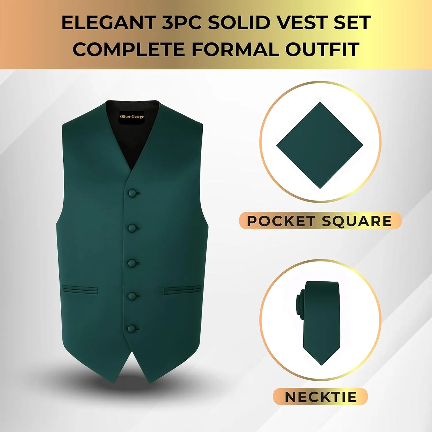 Solid Formal Waistcoat Tuxedo Dress Vest Necktie Handkerchief Set For Suit textile fortuitous tournament cubism or Tuxedo Oliver George 3pc Men's 