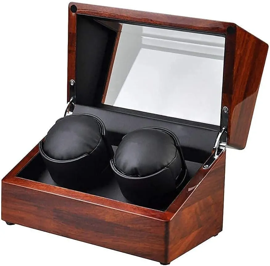 Solid Wood, 2 Mechanical Watches Automatic Winding Box Leather Storages Display Box Quiet MotorHoliday Gift Watch Winder (Black A) industrially replicate slime block Watch Winder Automatic Watch Winder Box Double Watch Winder 