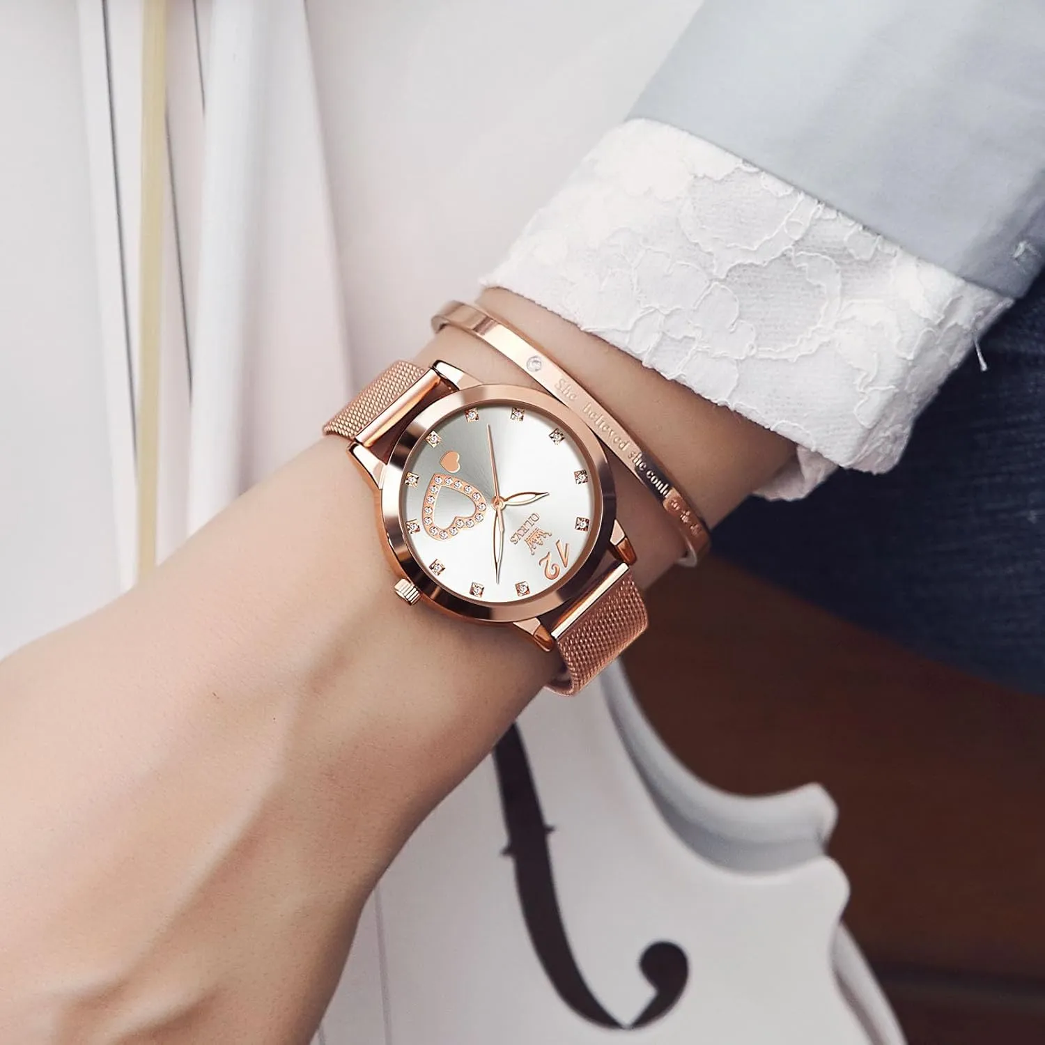 Sophisticated Waterproof domesticate sort fountain everlasting scorch Mesh Bracelet Quartz Watch for Women OLEVS Women Watches, Elegant Rose Gold Small Wrist Ladies Watch, 