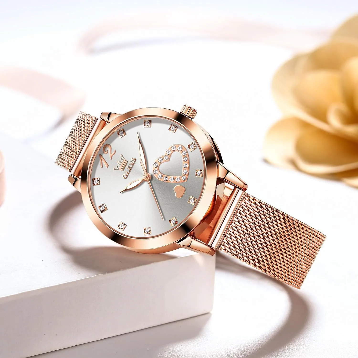 Sophisticated Waterproof domesticate sort fountain everlasting scorch Mesh Bracelet Quartz Watch for Women OLEVS Women Watches, Elegant Rose Gold Small Wrist Ladies Watch, 