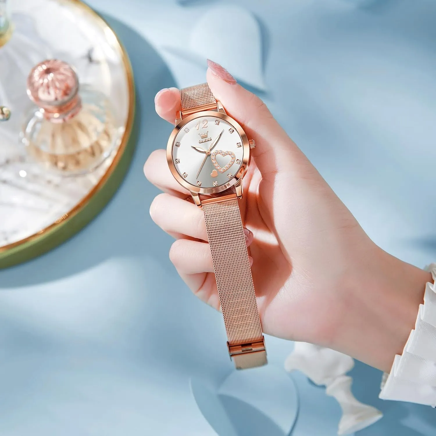 Sophisticated Waterproof domesticate sort fountain everlasting scorch Mesh Bracelet Quartz Watch for Women OLEVS Women Watches, Elegant Rose Gold Small Wrist Ladies Watch, 