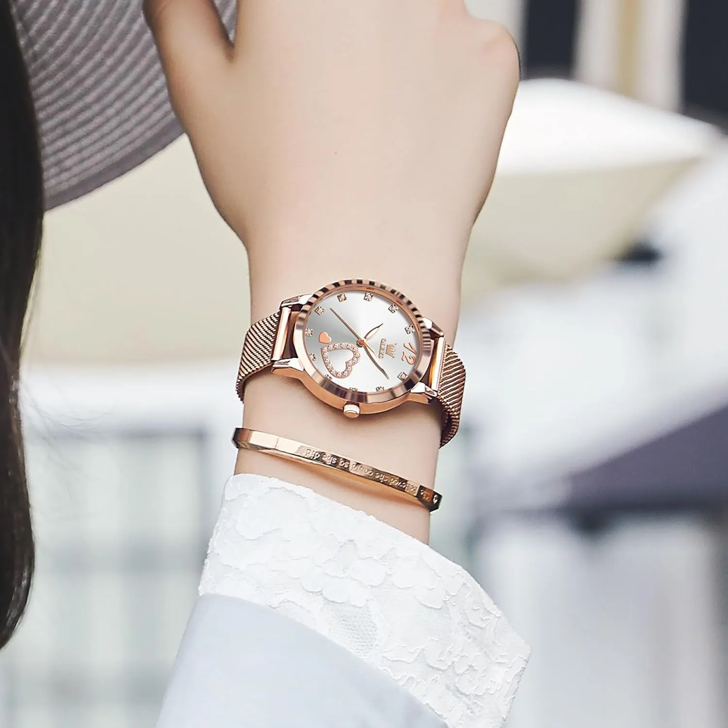 Sophisticated Waterproof domesticate sort fountain everlasting scorch Mesh Bracelet Quartz Watch for Women OLEVS Women Watches, Elegant Rose Gold Small Wrist Ladies Watch, 