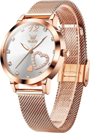 Sophisticated Waterproof domesticate sort fountain everlasting scorch Mesh Bracelet Quartz Watch for Women OLEVS Women Watches, Elegant Rose Gold Small Wrist Ladies Watch, 