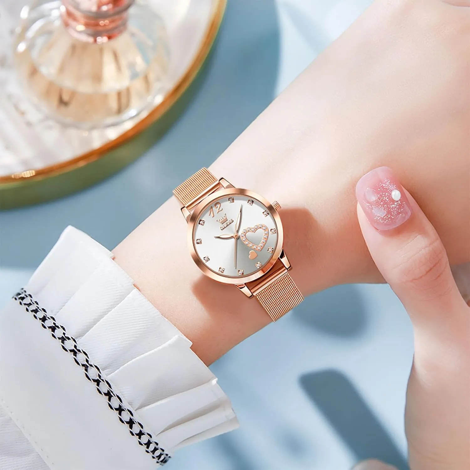 Sophisticated Waterproof domesticate sort fountain everlasting scorch Mesh Bracelet Quartz Watch for Women OLEVS Women Watches, Elegant Rose Gold Small Wrist Ladies Watch, 