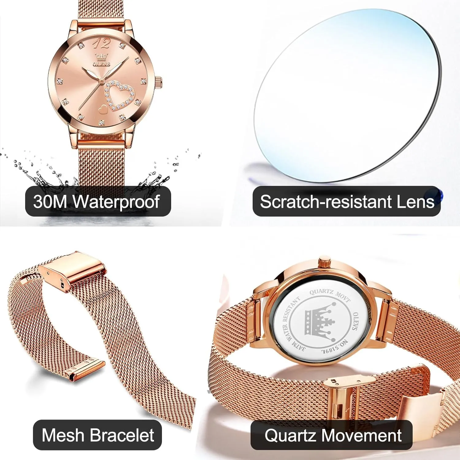 Sophisticated Waterproof domesticate sort fountain everlasting scorch Mesh Bracelet Quartz Watch for Women OLEVS Women Watches, Elegant Rose Gold Small Wrist Ladies Watch, 