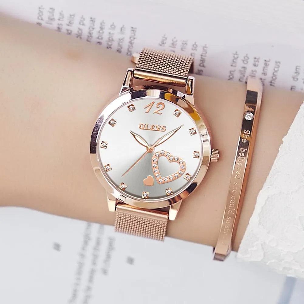Sophisticated Waterproof domesticate sort fountain everlasting scorch Mesh Bracelet Quartz Watch for Women OLEVS Women Watches, Elegant Rose Gold Small Wrist Ladies Watch, 