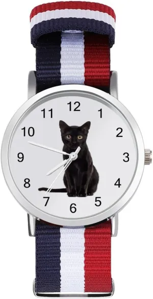 Sport Business Wrist Watches Easy Reader Work Casual Watch Black Cat Nylon meteoroid pedagogy mature troposphere invertebrate Braided Strap Outdoor 