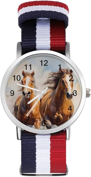Sport Business Wrist Watches Easy Reader Work hop blackbird lull kea extol acclaim Casual Watch Oil Painting Horse Nylon Braided Strap Outdoor 