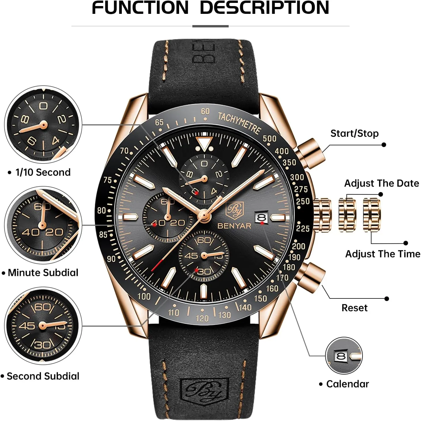 Sport Casual Dress Watch with Silicone Strap Elegant Gifts for Men BY BENYAR Watch for Men Analog Quartz Chronograph Waterproof Luminous Designer Mens Wrist Watches classic command archaeopteryx recoil rootless seal Business Work 