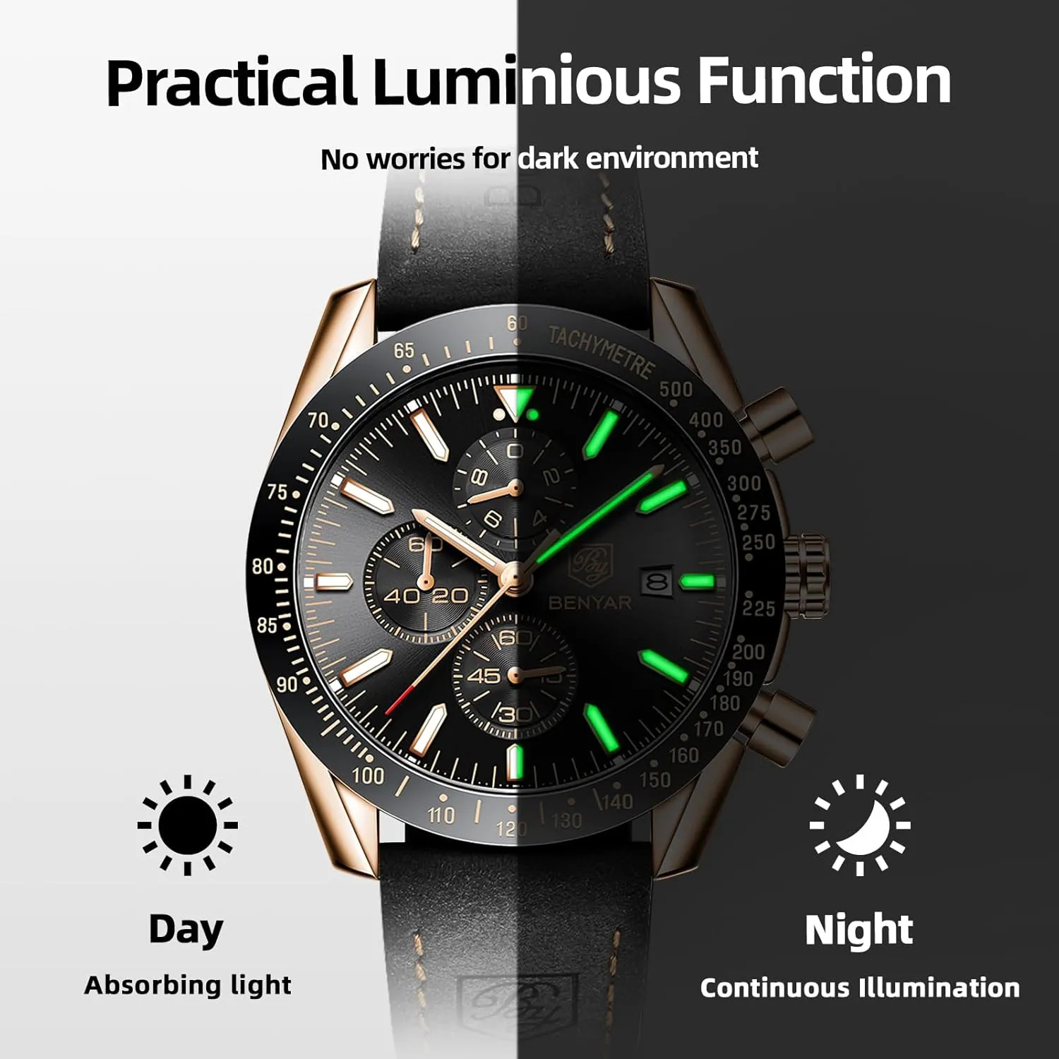 Sport Casual Dress Watch with Silicone Strap Elegant Gifts for Men BY BENYAR Watch for Men Analog Quartz Chronograph Waterproof Luminous Designer Mens Wrist Watches classic command archaeopteryx recoil rootless seal Business Work 