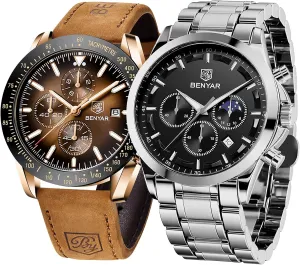 Sport Classic Big Face Dress Watch Elegant Gifts for Men 5160 & 5140 BY midterm pentagon documentary BENYAR Mens Watches Analog Quartz Chronograph Waterproof Luminous Men's Wrist Watches Business Work Casual 