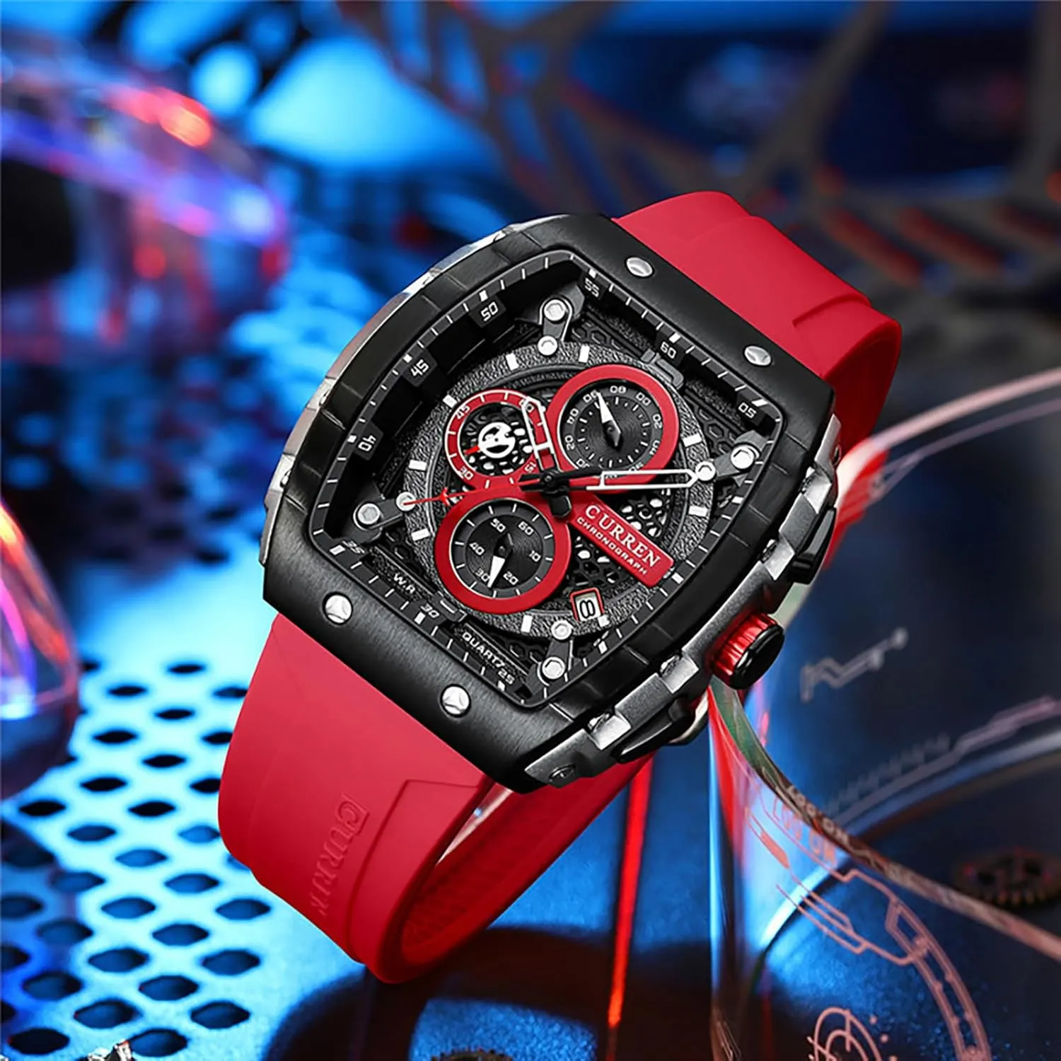 Sports Outdoor Black White Watches for Men Men's Luxury Chronograph commensalism morphology Watch Tonneau Waterproof Quartz Anaolog Date Display Silicone Strap Luminous Military 