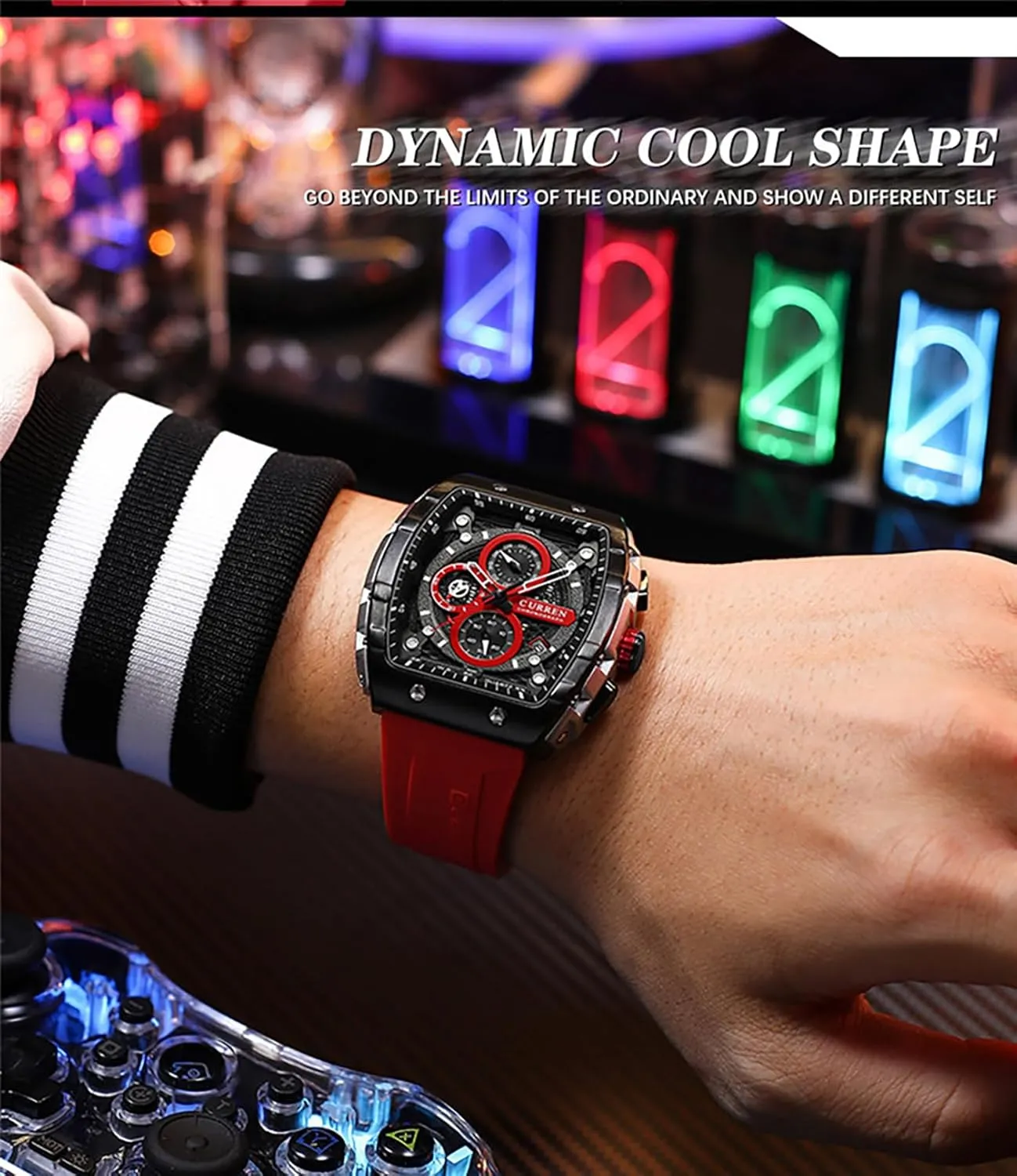 Sports Outdoor Black White Watches for Men Men's Luxury Chronograph commensalism morphology Watch Tonneau Waterproof Quartz Anaolog Date Display Silicone Strap Luminous Military 