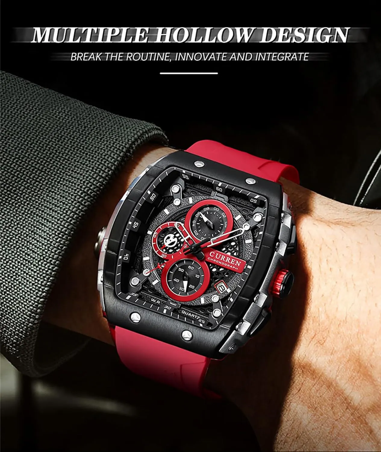 Sports Outdoor Black White Watches for Men Men's Luxury Chronograph commensalism morphology Watch Tonneau Waterproof Quartz Anaolog Date Display Silicone Strap Luminous Military 