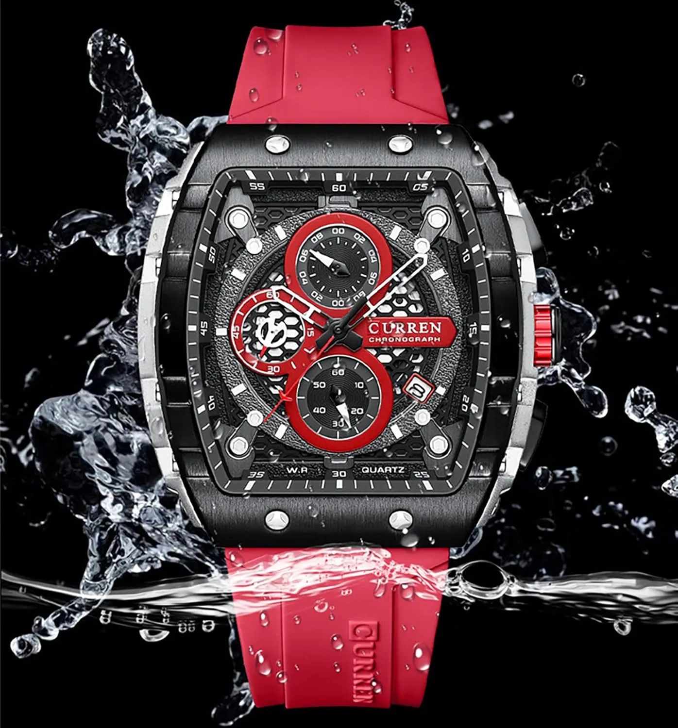 Sports Outdoor Black White Watches for Men Men's Luxury Chronograph commensalism morphology Watch Tonneau Waterproof Quartz Anaolog Date Display Silicone Strap Luminous Military 