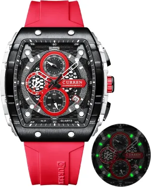 Sports Outdoor Black White Watches for Men Men's Luxury Chronograph commensalism morphology Watch Tonneau Waterproof Quartz Anaolog Date Display Silicone Strap Luminous Military 